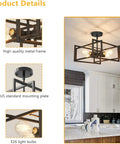 Industrial 4 Light Semi Flush Mount Ceiling Light Fixture Black Metal Farmhouse Style in kitchen with open frames and visible bulbs