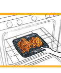 Heavy Duty Porcelain Air Fry Bake and Broil Pan Set, 16 By 12.75 Inch, in oven with chicken and rings, USA made