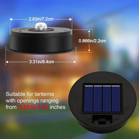 Six Pack Solar Light Replacement Tops For Outdoor Lanterns Top 3.31 Inches Bottom 2.83 Inches shown with measurement details