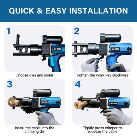 Rock Solid Battery Powered Electric Hydraulic Cable Lug Crimping Tool With 15 Quick Change Dies For Heavy Wiring Projects That Gets Everything Done Fast Without Breaking A Sweat
