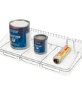 Clear Wall Mount Storage Bin And Shelf For Easy Organization Space Saving Wallspace Collection Organizer In Recycled Plastic Totally A Must Have Kitchen Bath Dorm Office And Home, showing a clear plastic bin with paint and tape.