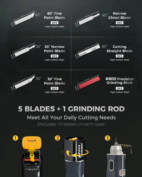Various high carbon steel blades and grinding rod for 2 In 1 Wireless Ultrasonic Cutter With AI Auto Cooling System, 40kHz Vibration, 35W Power.