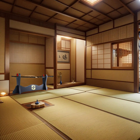 Velvet Padded Katana Stand Dope One Tier Sword Holder displayed in traditional Japanese room setting