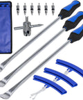 14.5 Inch Steel Tire Spoons Tire Changing Kit with 3 tools, rim protectors, valve tool, valve cores, pouch layout
