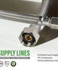 Braided Faucet Connector 16 Inch Long One Half Inch IPS Brass Nut to Three Eighths Inch Female Fitting Lead Free Stainless Steel