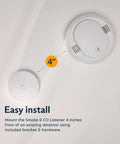 No Sweat Smoke And Carbon Monoxide Alarm Listener with seamless smart home hookup mounted 4 inches from existing detector.