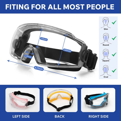 Over Glasses Safety Goggles 2 Pack Anti Fog Clear Lens Eye Protection For Lab Work And Industrial Use ANSI Z87.1 Certified
