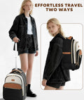 Women Lightweight Rolling Backpack With Wheels For Travel And Work Water Resistant Underseat Carry On Luggage on model