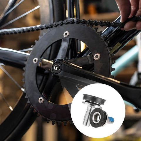 2 Pack 8mm Bike Hex Crank Arm Bolts With Caps For Capless Bottom Brackets Allen Key Screws on bicycle drivetrain close-up