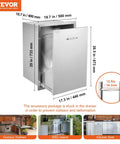 Outdoor Kitchen Trash Drawer System With Heavy Duty Stainless Steel Storage For Backyard BBQ Islands And Grills Pull Out Trash Bin Cabinet 19.7W X 29H X 15.7D Inches, front view with dimensions.