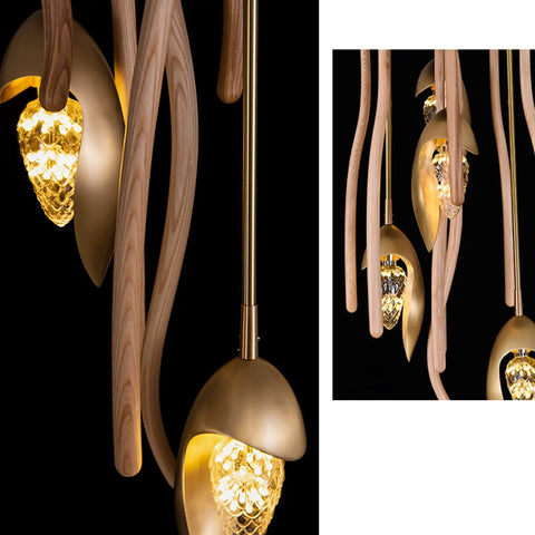 Premium Three Light Pendant Ceiling Lamp Solid Wood Design, LED drop light with a smooth glow and stylish wood details.