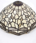 Cream Stained Glass Dragonfly Tiffany Bedside Table Lamp 12x12x18 Inches reading shade detail with geometric pattern