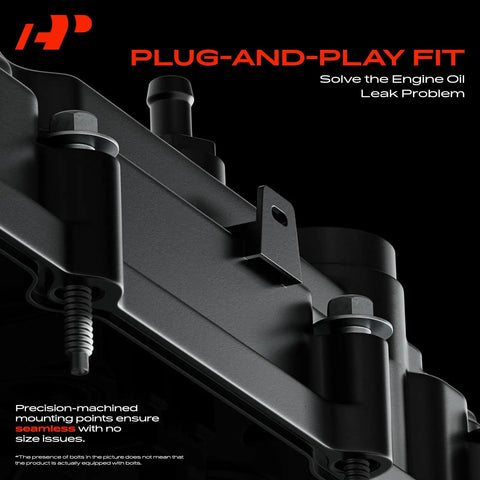 Beefed-Up Pair Of Left And Right Engine Valve Covers With Gasket Bolts And Oil Filler Cap For Nissan Frontier Pathfinder Xterra NV1500 NV2500 NV3500 V6 4.0L VQ40DE close-up view