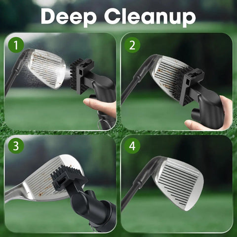 Golf Club Cleaner Kit With 4oz Water Bottle And Groove Cleaner in use cleaning clubhead with nylon bristles