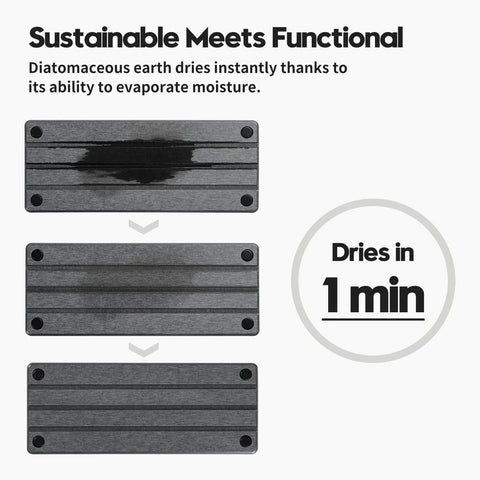 Total Game Changer For Messy Counters, This Fast Drying Diatomite Sink Caddy shows drying progress of the charcoal tray.