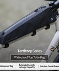 Extra Long 1.6L Top Tube Bag With Strap Mount, Waterproof Frame Bag For MTB Road And Gravel Bikes mounted on bicycle frame