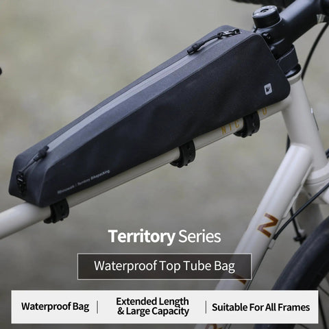 Extra Long 1.6L Top Tube Bag With Strap Mount, Waterproof Frame Bag For MTB Road And Gravel Bikes mounted on bicycle frame