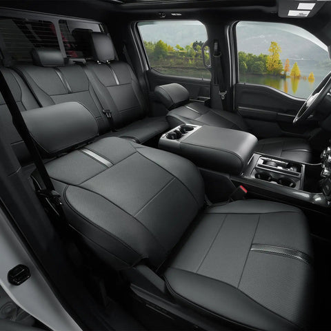 Ford F150 Seat Covers Full Set Leather Waterproof, Black Custom Fit for SuperCrew 2015-2026, Interior of Front and Rear Seats