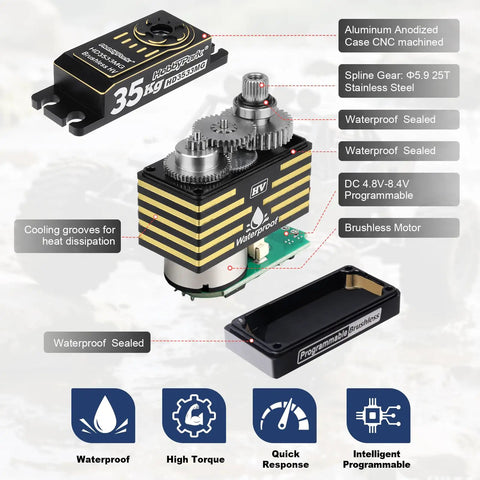 Waterproof 35Kg RC Servo With High Torque Metal Gear Digital Stainless Steel Gears Aluminum Case for RC Crawler Car