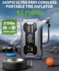 160PSI cordless tire inflator for cars, bikes, sports balls, fast inflation in 1 min, outdoor road scene
