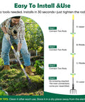 Man using Heavy Duty Garden Hand Tiller Cultivator With Four Tines Adjustable Long Handle Tackle Tough Weeds And Compact Soil