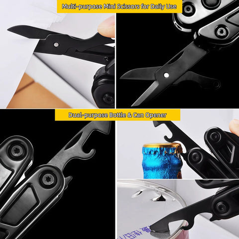 All In One Pliers And 12 In 1 Multitool with scissors and bottle opener in use