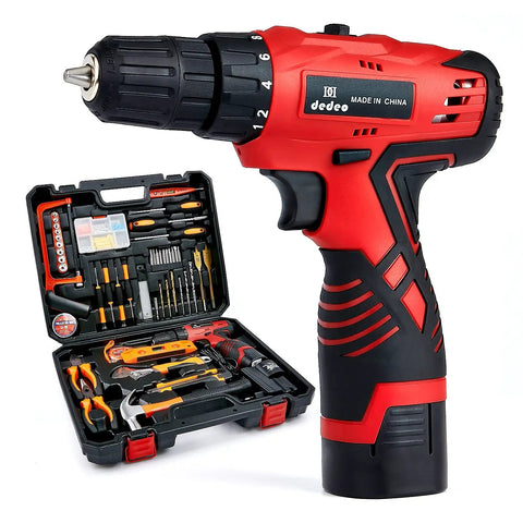Cordless Drill And 108 Piece DIY Tool Kit With 16.8V Lithium Driver Claw Hammer Pliers Wrenches And Bits For Do It All Home Projects