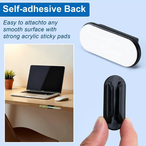 10 Pack Adhesive Pencil Holders For Desk And Wall Silicone Flexible Pen Organizer attached to desk and held by hand