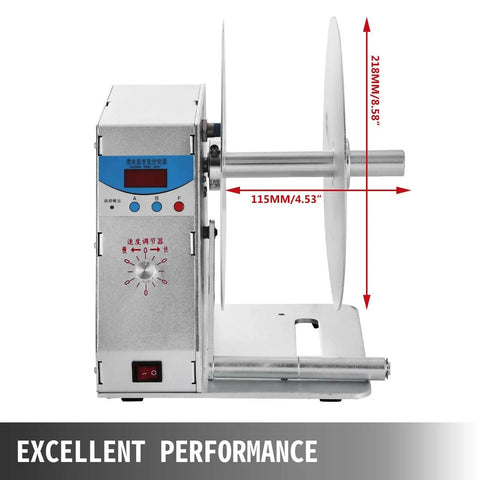 Heavy Duty Automatic Label Rewinder Machine Electric Speed Adjustable 0 To 50 Rpm, showing digital controls and wide roll capacity.