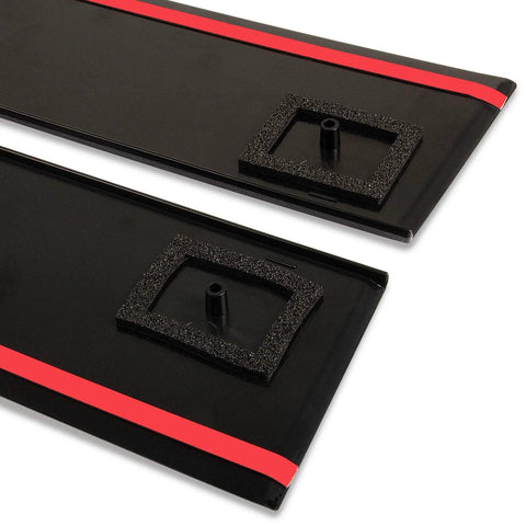 RANSOTO pillar trim door molding panels, black with red stripe, foam mounting blocks, two pieces (close-up view)