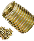 Top Pick Heavy Duty 20Pcs Carbon Steel Self Tapping Thread Inserts Yellow Zinc Plated close-up with a pile of inserts.