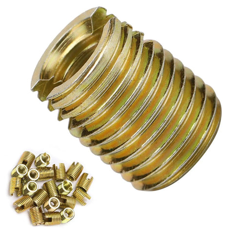 Top Pick Heavy Duty 20Pcs Carbon Steel Self Tapping Thread Inserts Yellow Zinc Plated close-up with a pile of inserts.