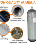 6.8L PCP Air Tank System For Paintball And HPA Scuba Gear, carbon fiber wrap, epoxy coated aluminum liner, M18x1.5 threads