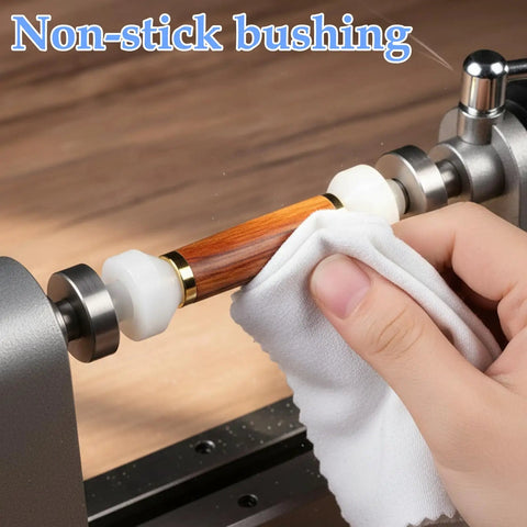 20 Pack White Nonstick Pen Bushings For Woodturning, Precise 11mm Height And 14mm Diameter Set in use on lathe