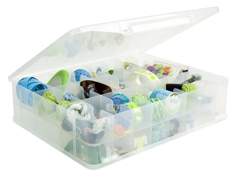 Open Go To Double Sided Thread Organizer Carrier In Natural Color for sewing and craft storage, showcasing spools and threads inside.