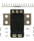 Straight Up 2500A Shunt Current Sensor For Electric Vehicle Battery Monitoring and High Amp Load Testing, with connectors and mounting tabs.