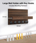 Wall Mounted Key And Mail Organizer With Shelf And Large Hooks For Keys Bags Coats And Leashes Keeps Your Essentials In One Spot Paulownia Wood Key Hanger With Mounting Hardware Brown Finish Durable Entryway Organizer.