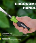 Hand holding Crack Weeder 12 Inch Stainless Steel Crevice Tool with soft grip handle, close-up on ergonomic design