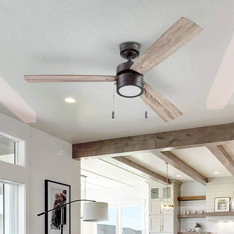 Madrona 52 Inch Bronze Ceiling Fan With A Smooth Quiet Reversible Motor And Lit LED Light Kit mounted on ceiling