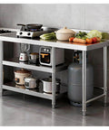 Beefy Heavy Duty 3 Tier Packing Station Workbench With Stainless Steel Top Thickened Surfaces Reinforced Crossbeams in kitchen use