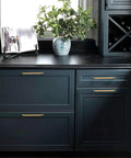 Dark kitchen cabinets with Gold Cabinet Pulls 7.5 Inch 10 Pack Zinc Alloy Handles Featuring Premium Satin Gold Finish for sleek design.
