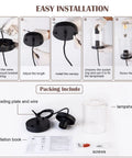 Installation steps for Industrial Mini Pendant Light Set With Bubble Seeded Glass Hanging Light Fixture For Kitchen Island Over Sink And Dining Room, Black Finish, 3-Pack Bundle.