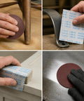 Hands using Grab This Heavy Duty Aluminum Oxide Sandpaper for waterproof projects on wood, metal, and surfaces for polishing.