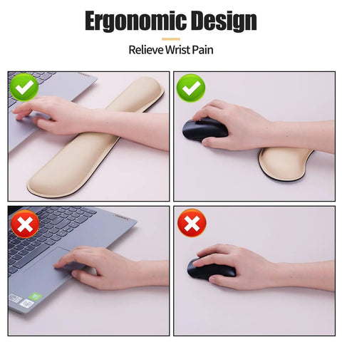 Leather Desk Pad Set With Keyboard Wrist Rest And Mouse Wrist Rest, ergonomic design for wrist pain relief, beige set.