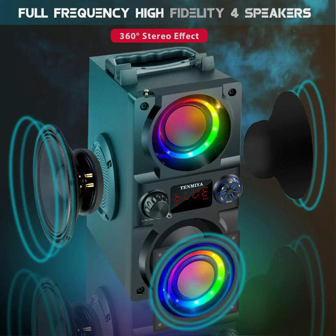 Beast Mode 40W Portable Bluetooth Speaker with Colorful Lights, Dual Subwoofers, FM Radio MP3 Player, Bluetooth 5.0