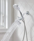 Ignite Dual Shower Head Kit With Handheld And Fixed 3.75 Inch Heads, 5 Spray Settings Each, Includes Hose And Diverter, Chrome Finish