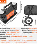 Beefed Up Dual Cylinder Tire Inflator With Heavy Duty Air Compressor 150 PSI 10.6 CFM Portable Pump shown with accessories