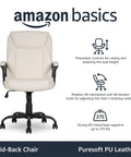 Front view of cream Puresoft PU padded mid-back office chair with armrests, adjustable height, and tilt control.