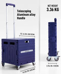 Grab And Go Foldable Utility Cart With Lid On Wheels, 100 lb capacity, purple, extended and folded views with aluminum handle