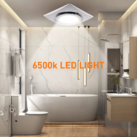 Ultra Quiet Bathroom Exhaust Fan With LED Light 110 CFM Ceiling Mount Ventilation Fan 1.0 Sones installed above bathtub